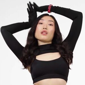 Betterme Gloved Long Sleeve Cut Out Mock Neck Crop Top Black Dancer SZ XXL